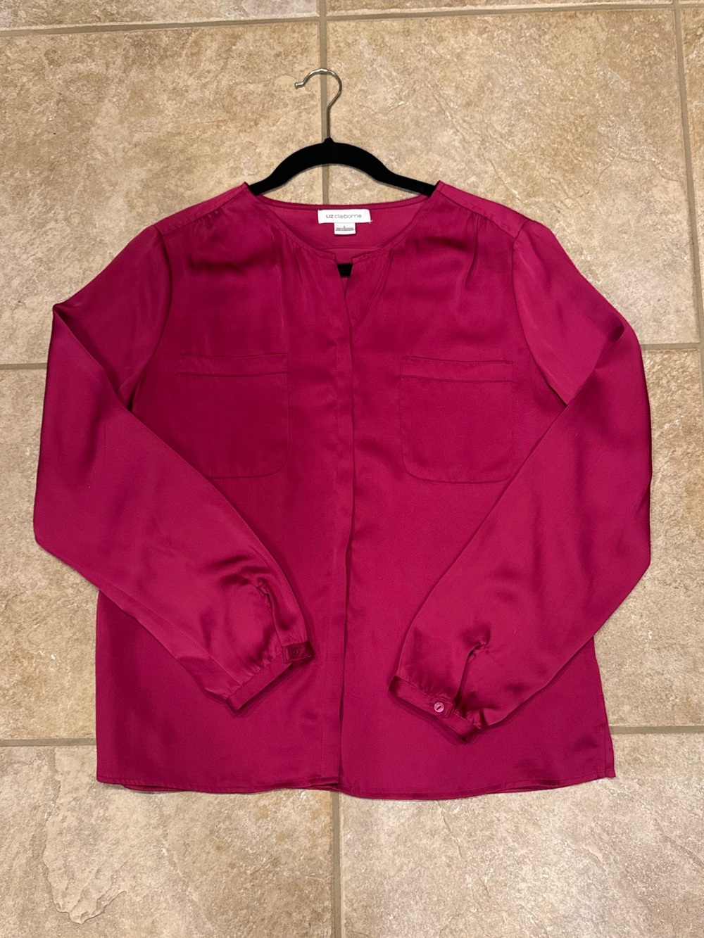 Liz Claiborne Magenta Long-Sleeve Split-Neck Blouse